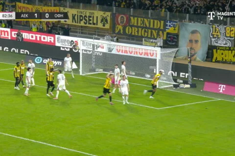 ΑΕΚ – ΟΦΗ: Το 2-0 με την κεφαλιά του Μουκουντί από το κόρνερ του Μαρίν! (vid)