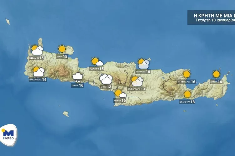 Ο καιρός σήμερα (14/01) στην Κρήτη <i class="fa fa-video-camera" aria-hidden="true"></i>